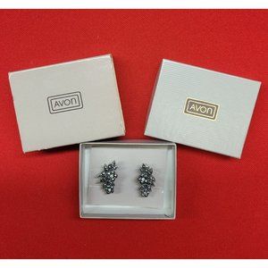 Vintage Avon Silver Rhinestones Empire Clip Earrings